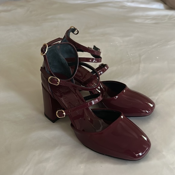 Mary Jane Ankle strap Block Heel Burgundy size 37/7US - Picture 5 of 6